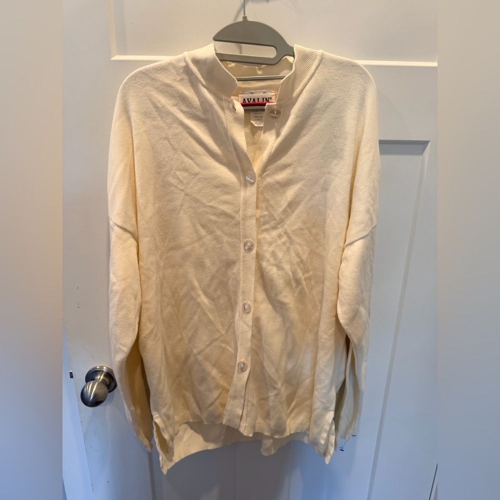 Avalin Cream Cardigan Sweater Women’s Large 100% Cotton Made USA